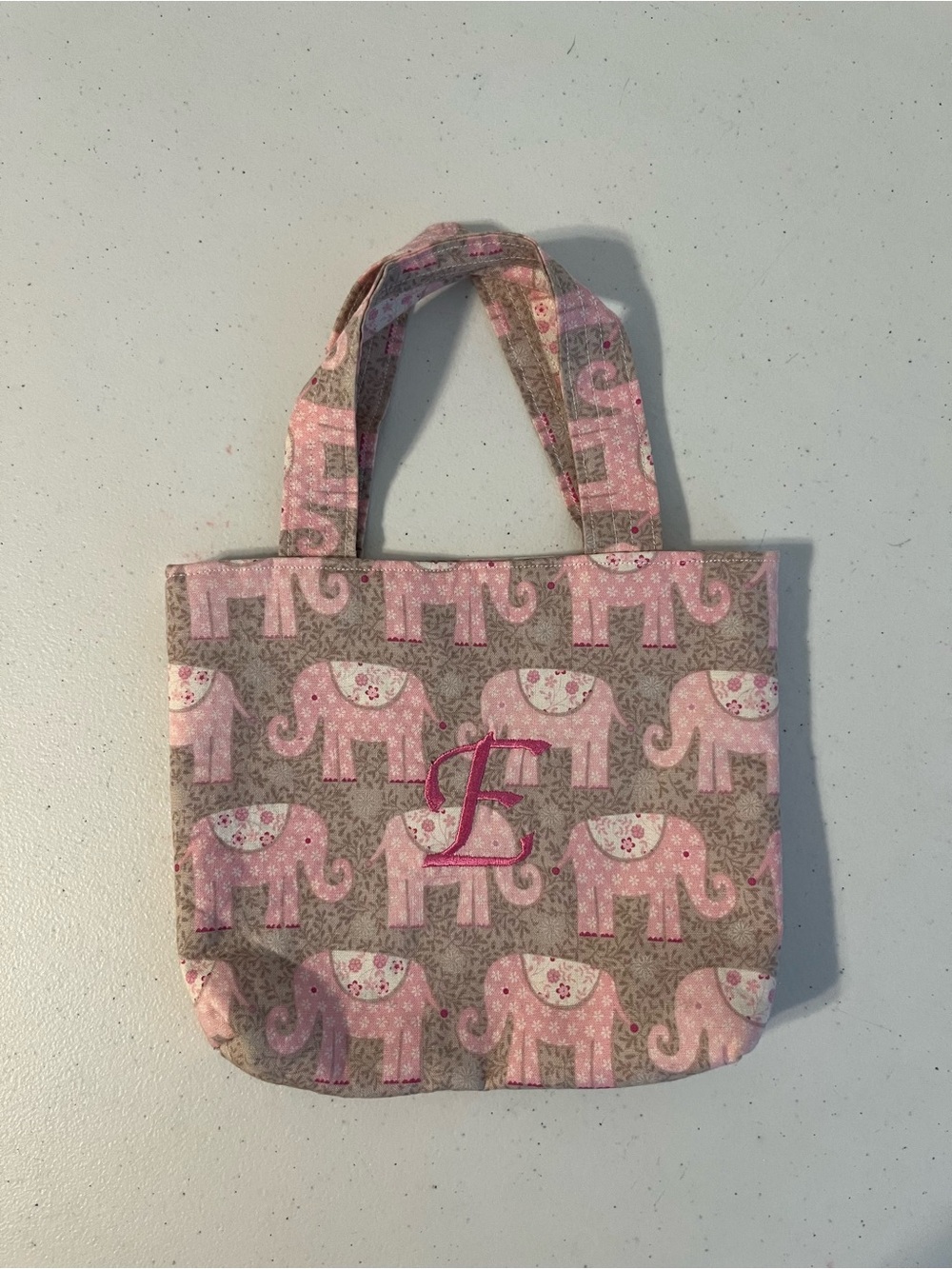 Pink Elephant Monogram Mini Tote Bag - Letter E